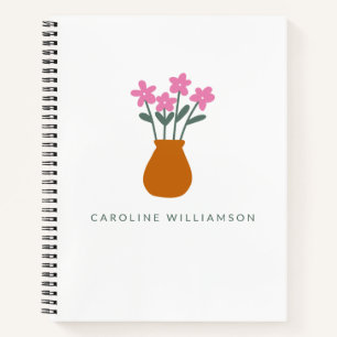 Simple Cute Pink Flower in Vase Personalised   Notebook