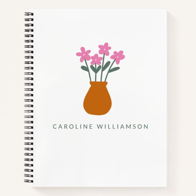 Simple Cute Pink Flower in Vase Personalised   Notebook (Front)