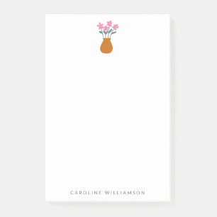 Simple Cute Pink Flower in Vase Personalised   Post-it Notes