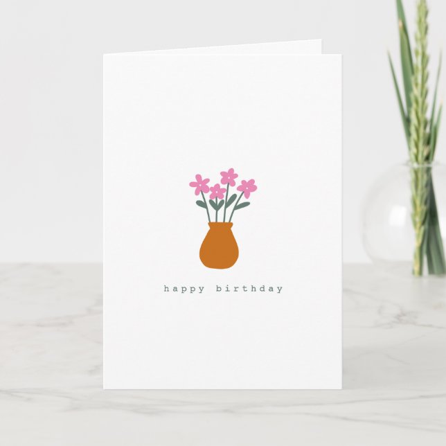 Simple Cute Pink Flower Minimalist Birthday Card (Front)