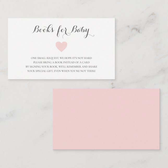 Simple Cute Pink Heart Girl Books for Baby Shower Enclosure Card (Front/Back)
