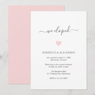 Simple Cute Pink Heart Modern Wedding Reception Invitation