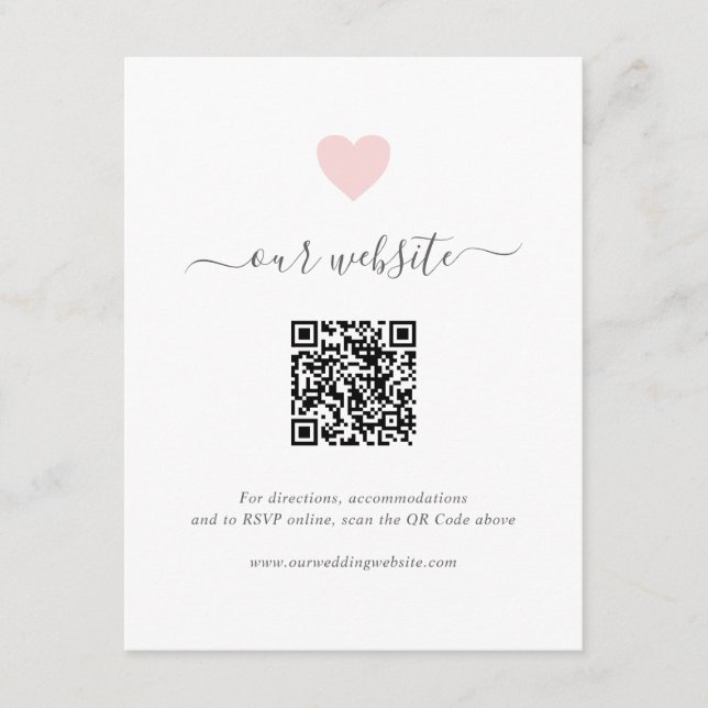 Simple Cute Pink Heart QR Code Website Wedding Enclosure Card (Front)