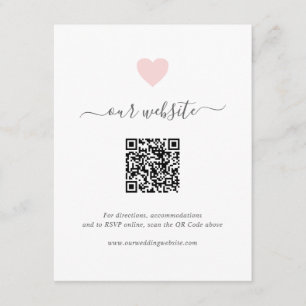 Simple Cute Pink Heart QR Code Website Wedding Enclosure Card
