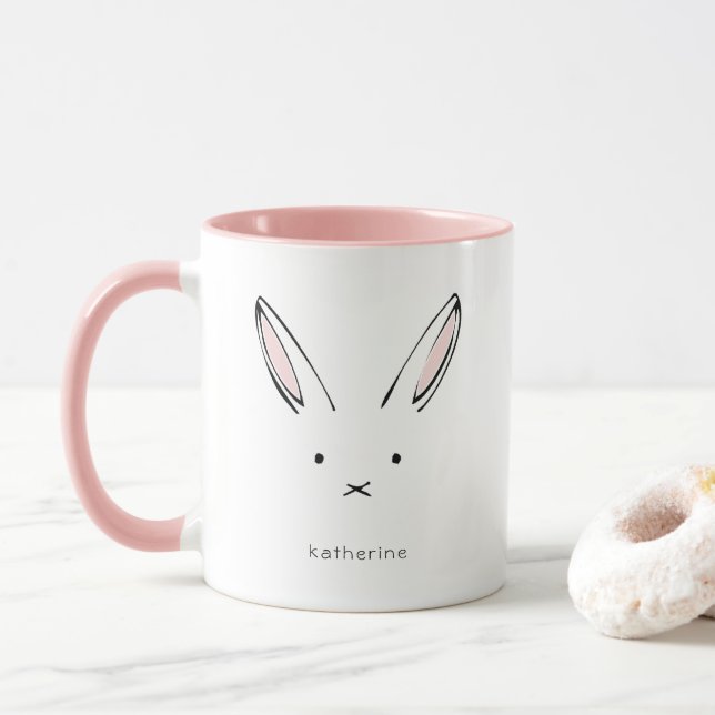 Simple Cute Rabbit Girly Personalised Mug (With Donut)