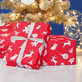 Simple Cute Red And White Christmas  Wrapping Paper