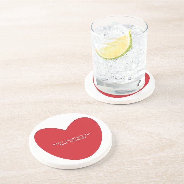 Simple cute red heart custom Valentine's Day Coaster (Side)