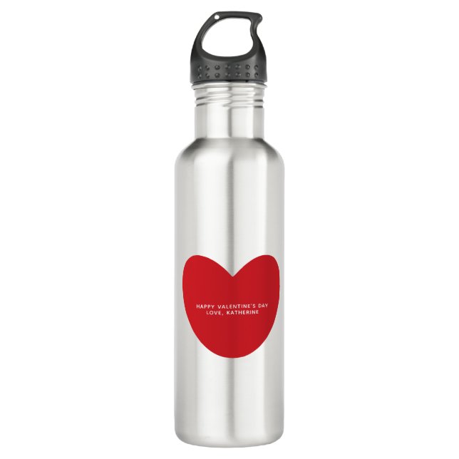 Simple cute red heart personalised Valentine's Day 710 Ml Water Bottle (Front)