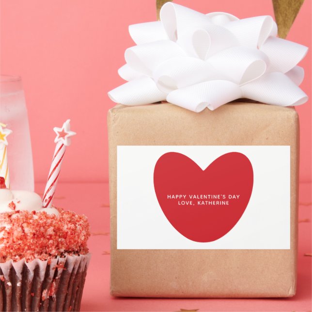Simple cute red heart personalised Valentine's Day Rectangular Sticker (Party)