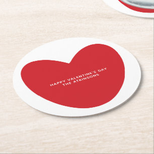 Simple cute red heart personalised Valentine's Day Round Paper Coaster