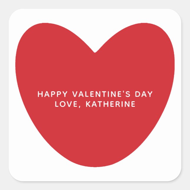 Simple cute red heart personalised Valentine's Day Square Sticker (Front)
