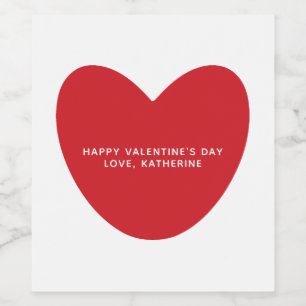 Simple cute red heart personalised Valentine's Day Wine Label