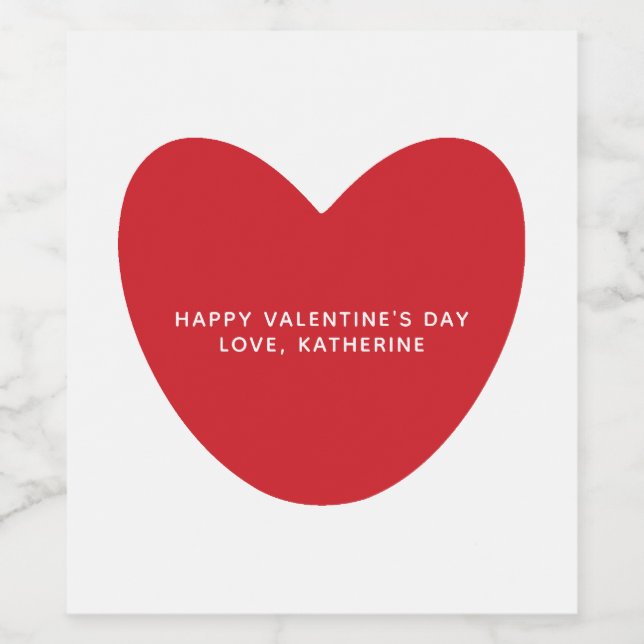 Simple cute red heart personalised Valentine's Day Wine Label (Single Label)