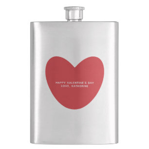 Simple cute red heart personalized Valentine's Day Hip Flask