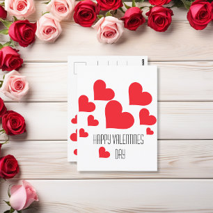 Simple Cute Red Hearts on White Valentine's Day Postcard