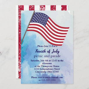 Simple Cute Red White Blue Fourth Of July Flag Invitation