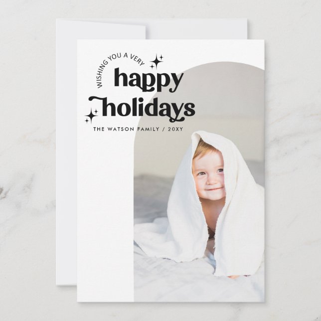 Simple Cute Retro Groovy Happy Holidays Photo Holiday Card (Front)