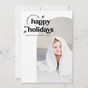 Simple Cute Retro Groovy Happy Holidays Photo Holiday Card