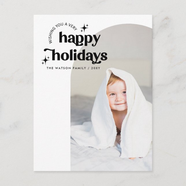 Simple Cute Retro Groovy Happy Holidays Photo Holiday Postcard (Front)