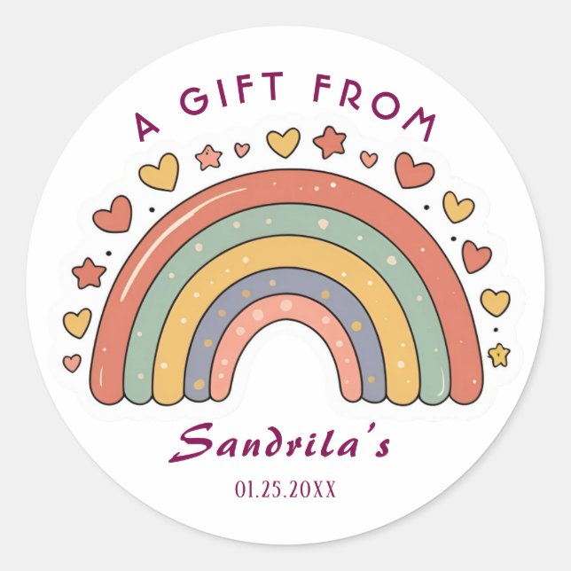 Simple Cute Retro Rainbow Personalised Gift From  Classic Round Sticker (Front)