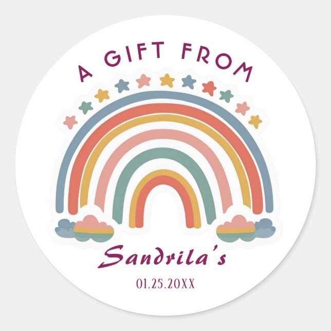 Simple Cute Retro Rainbow Personalised Gift From  Classic Round Sticker (Front)