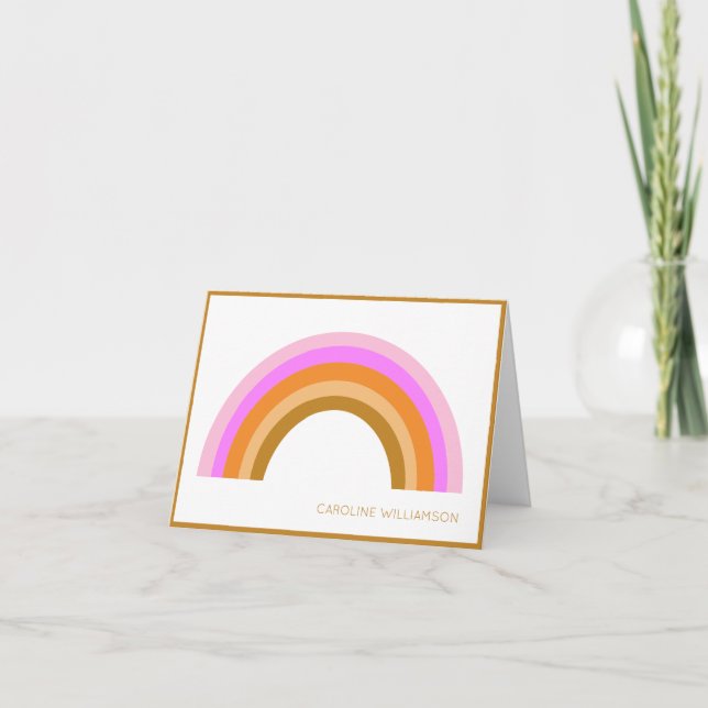 Simple Cute Retro Rainbow Personalised Name Pink Note Card (Front)
