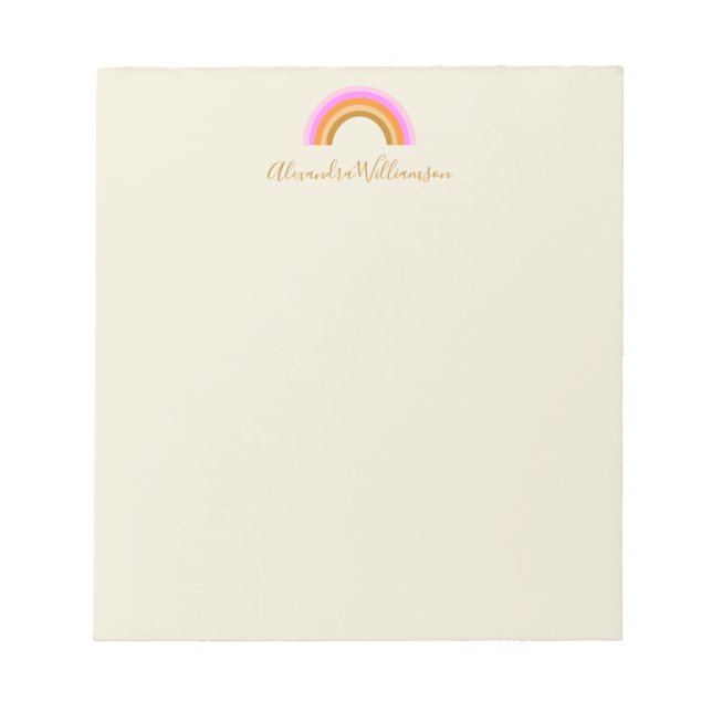 Simple Cute Retro Rainbow Personalised Script Name Notepad (Front)