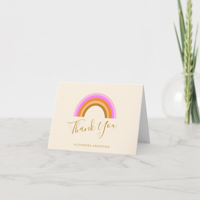 Simple Cute Retro Rainbow Personalised Script Name Thank You Card (Front)
