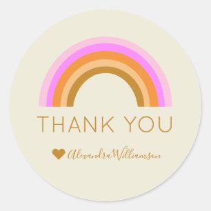 Simple Cute Retro Rainbow Personalised Thank You Classic Round Sticker