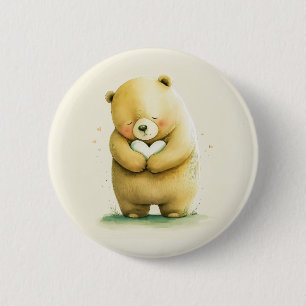 Simple Cute Sad Bear Holding a Heart Artwork   6 Cm Round Badge