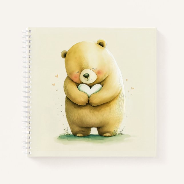 Simple Cute Sad Bear Holding a Heart Artwork | Notebook (Front)