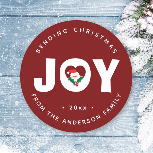 Simple Cute Santa & Holly Berries Christmas Joy Classic Round Sticker