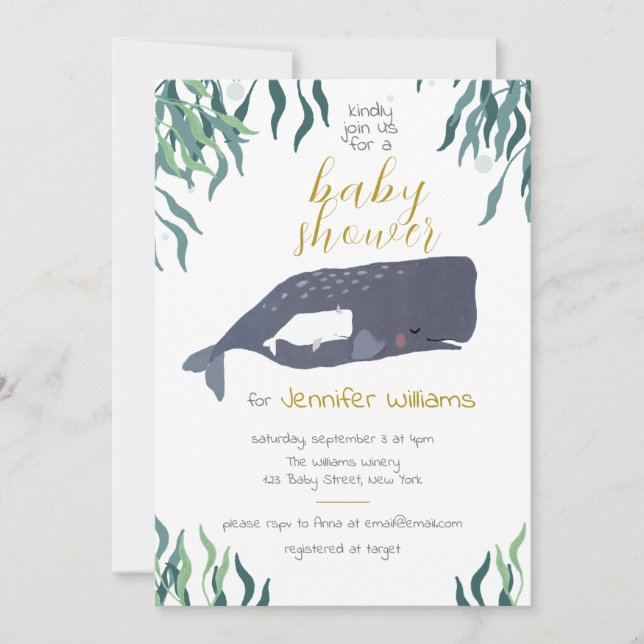 Simple Cute Sea Whale Neutral Baby Shower   Invitation (Front)