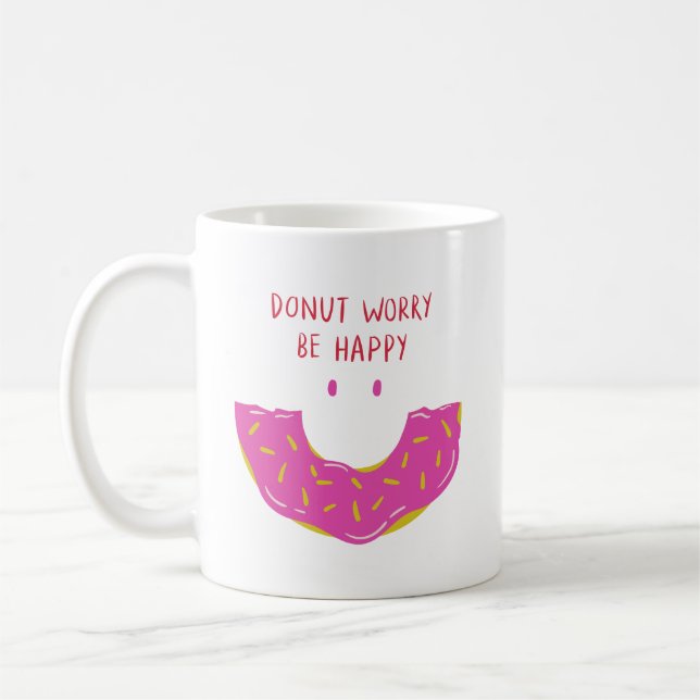 Simple Cute Smile Sprinkle Pink Doughnuts Sweet Fa Coffee Mug (Left)