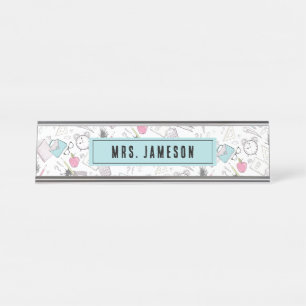 Simple Cute Teal Blue School Teacher Desk Name Plate