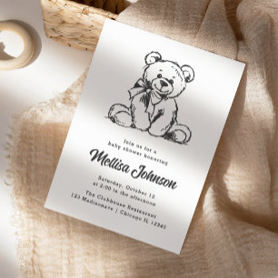Simple Cute Teddy Bear   Baby Shower Invitation