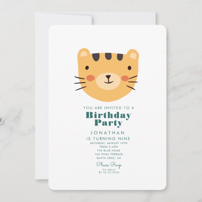 Simple Cute Tiger Forest with Animals Birthday Invitation (Front)