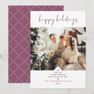 Simple Cute Typography Plum Purple Christmas Photo Holiday Card
