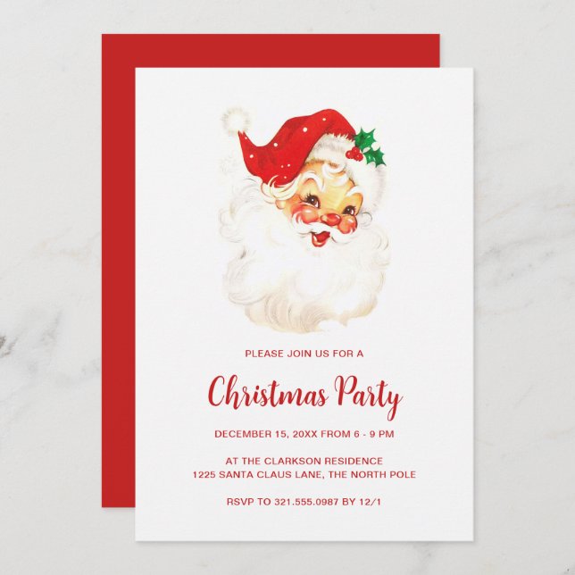 Simple Cute Vintage Santa Claus Christmas Invitation (Front/Back)