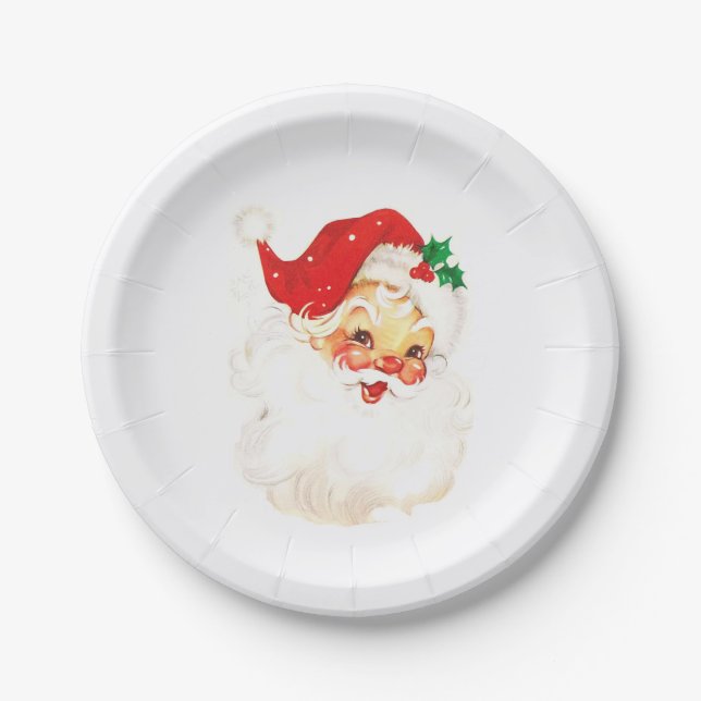 Simple Cute Vintage Santa Claus Christmas Paper Plate (Front)