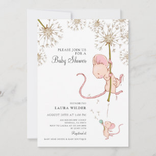 Simple Cute Watercolor Mouse Baby Shower  Invitation