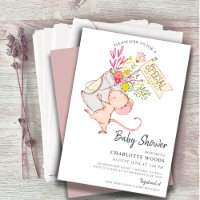 Simple Cute Watercolor Mouse Girl Baby Shower 