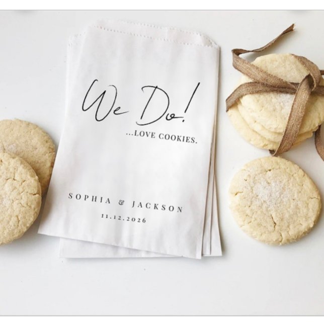 Simple Cute Wedding Quote | We Do Black Text Favour Bags (Cute we do wedding quote couple name date gift favor bag)