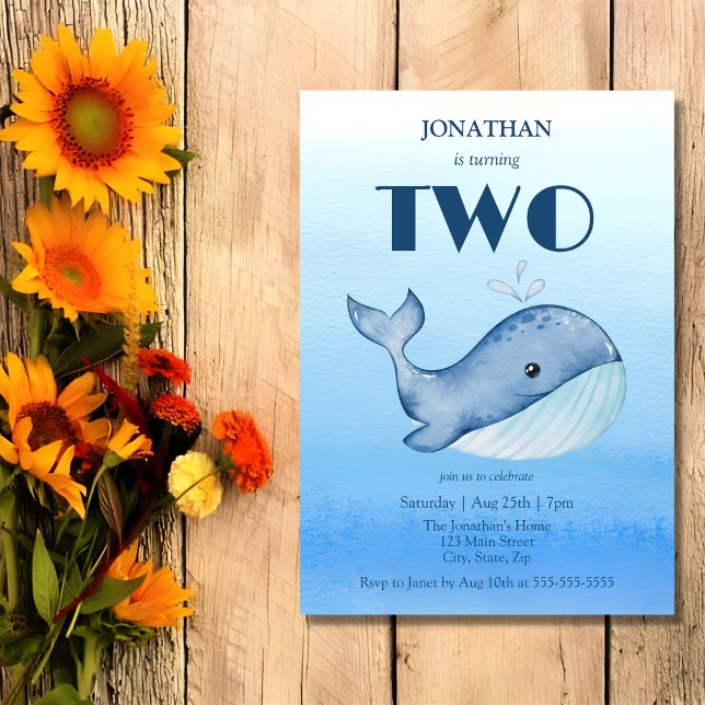 Simple Cute Whale Blue Sea 2nd Birthday  Invitation (Creator Uploaded)