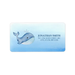 Simple Cute Whale Blue Sea Birthday Address Label