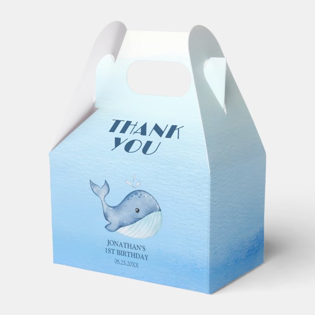Simple Cute Whale Blue Sea Birthday Thank You Favour Box (Back Side)