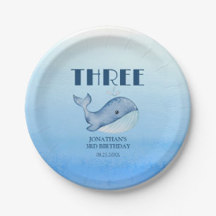 Simple Cute Whale Blue Sea Ocean Birthday  Paper Plate