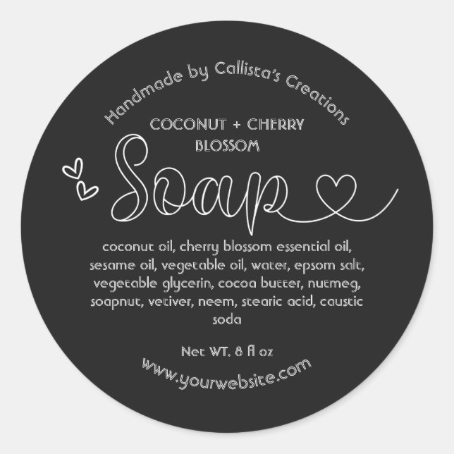 Simple Cute White Black Hearts Handmade Soap Classic Round Sticker (Front)