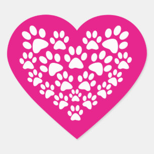 Simple Cute White Bright Pink Paw Print Heart Sticker