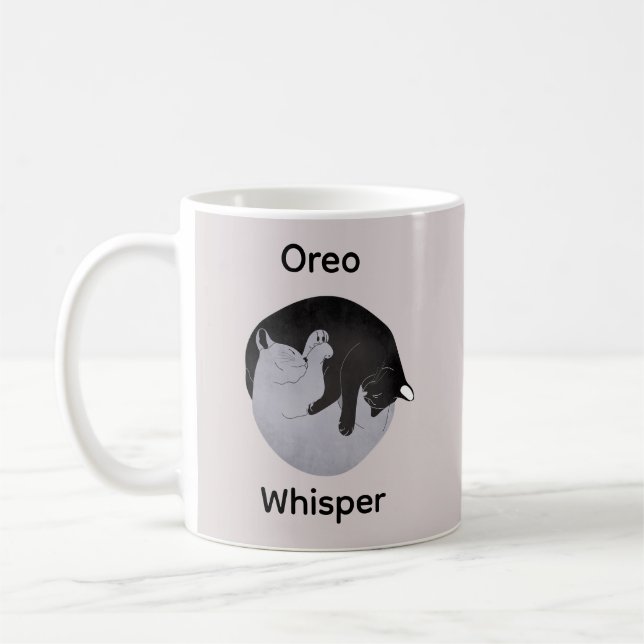 Simple Cute Yin Yang White Black Cat Custom Name Coffee Mug (Left)